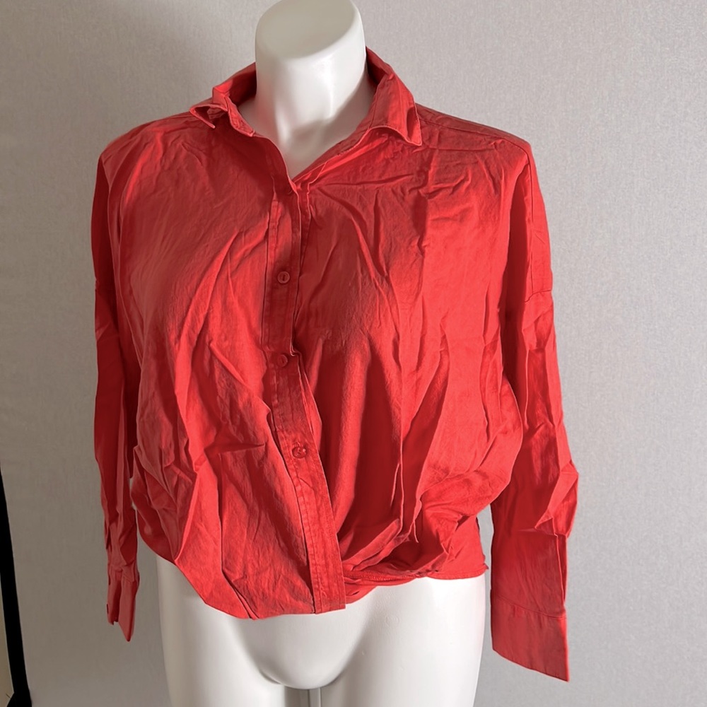 Young fabulous and broke size M women blouse 55% linen 45% pink orange NWT